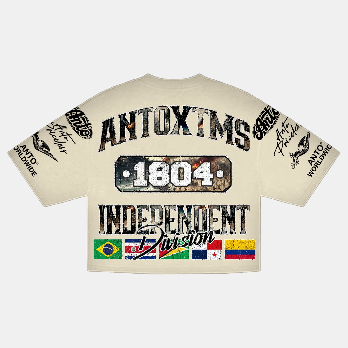'FREEDOM' DROP SHOULDER CROPPED TEE - CREAM