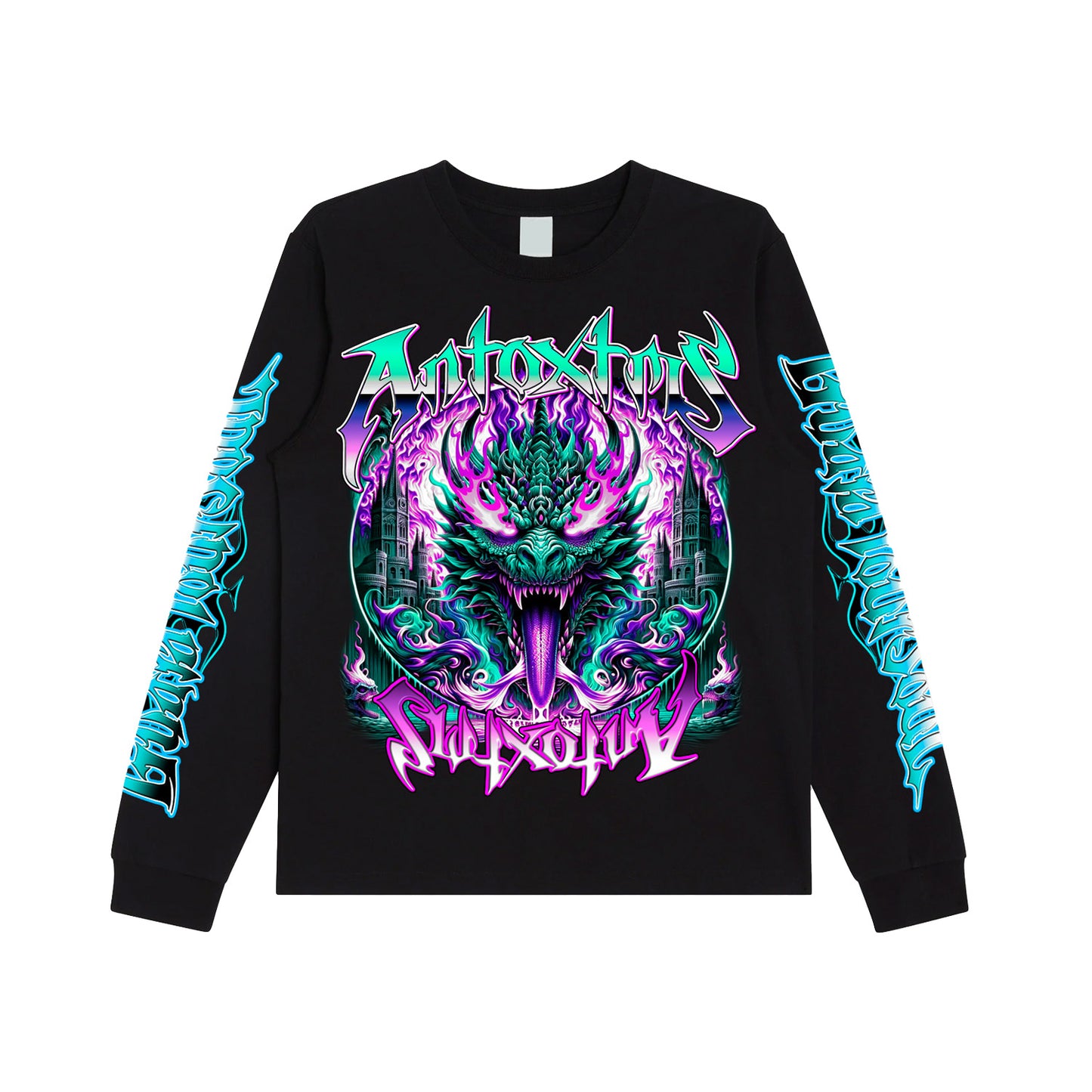 GYS FLAME DRAGON L/S SHIRT 'BLK x ELECTRIC BLUE'