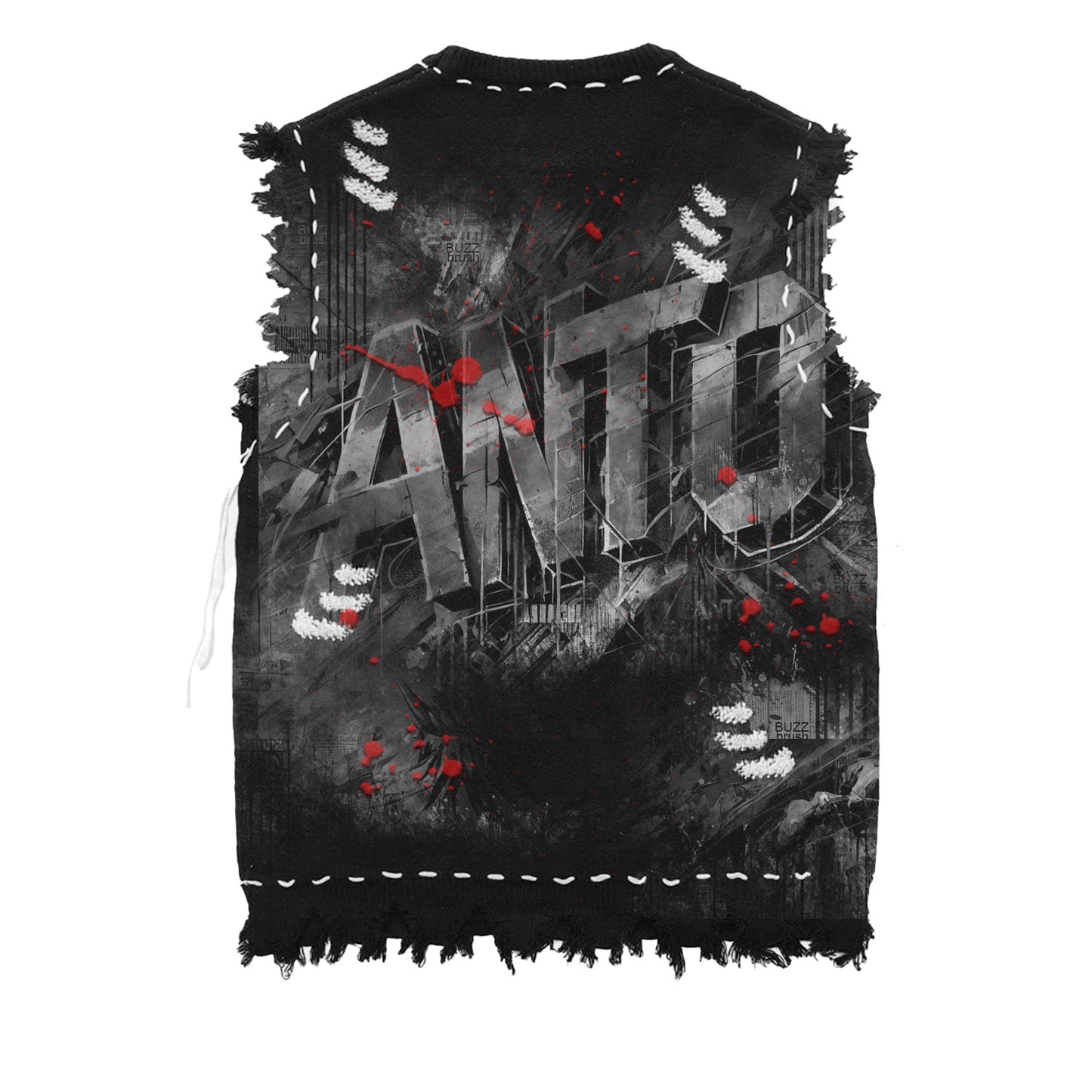 DISTRESSED BEAST KNITTED VEST 'BLACK'