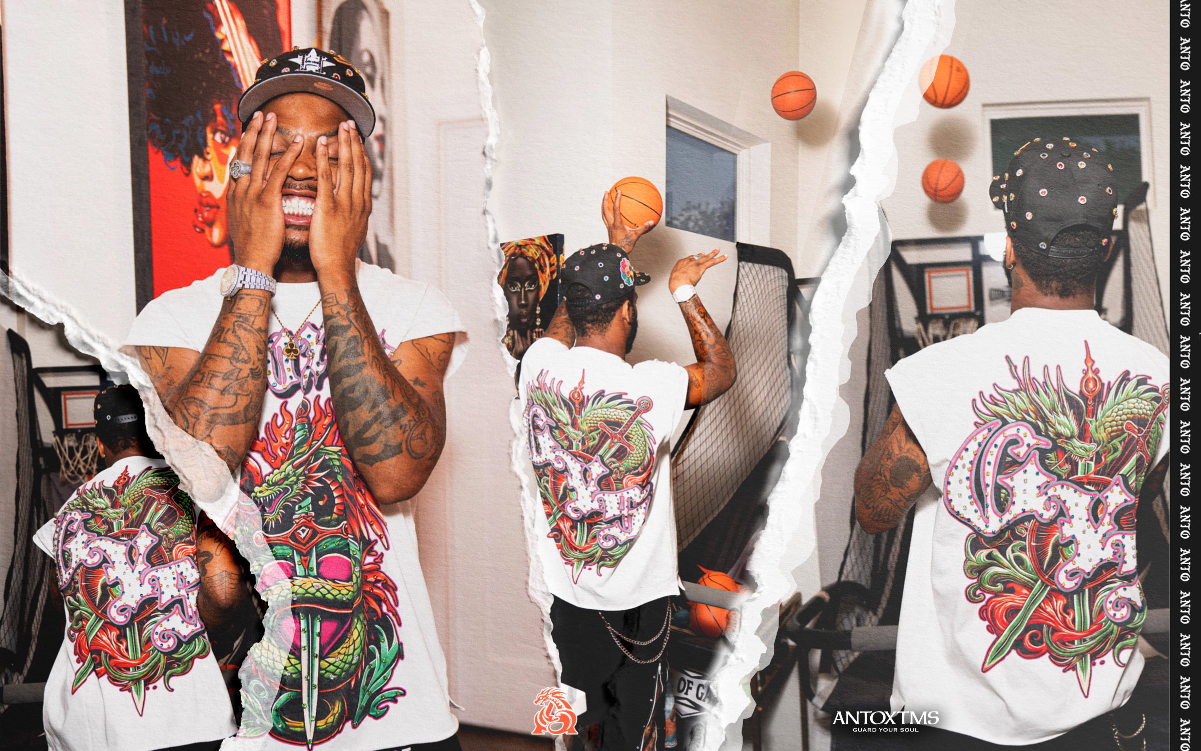 Rhinestone 'Anto 1975' Sleeveless Shirt - WHITE