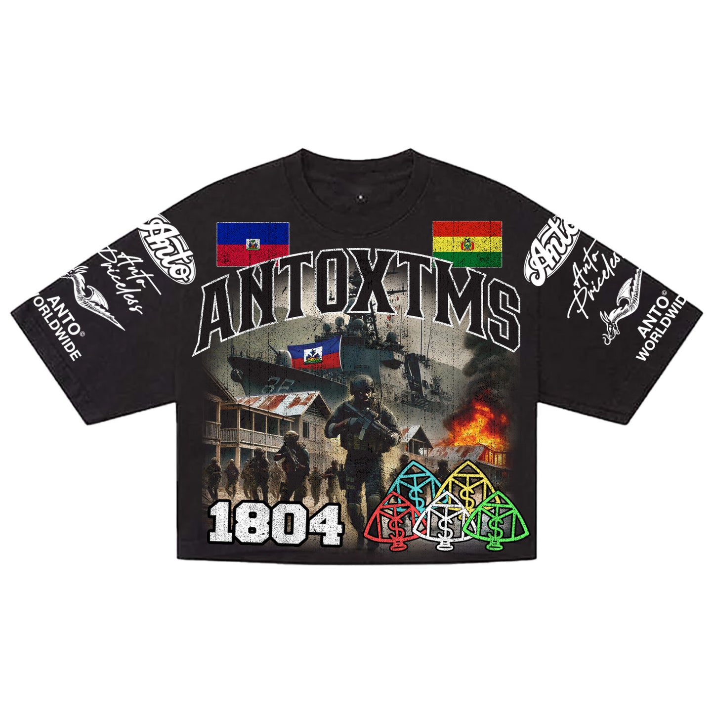 'FREEDOM' DROP SHOULDER CROPPED TEE - BLACK