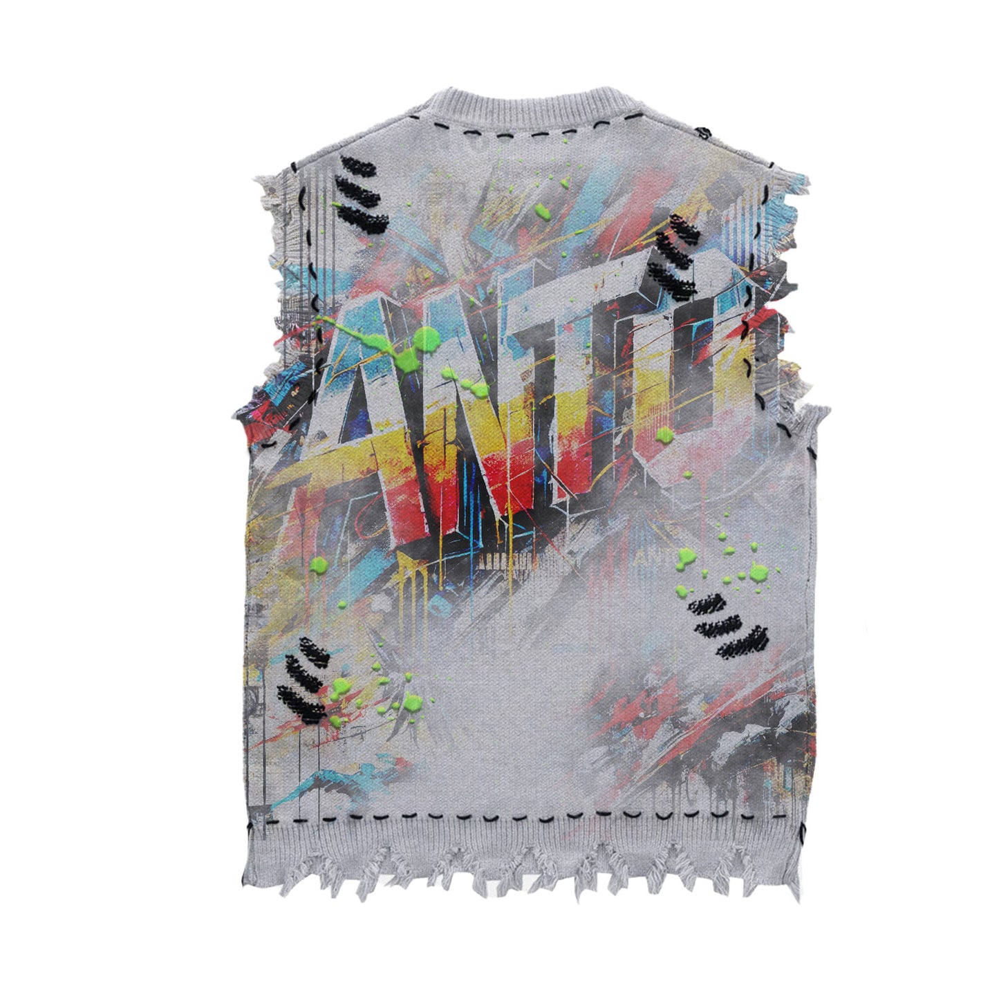 DISTRESSED BEAST KNITTED VEST 'GREY'