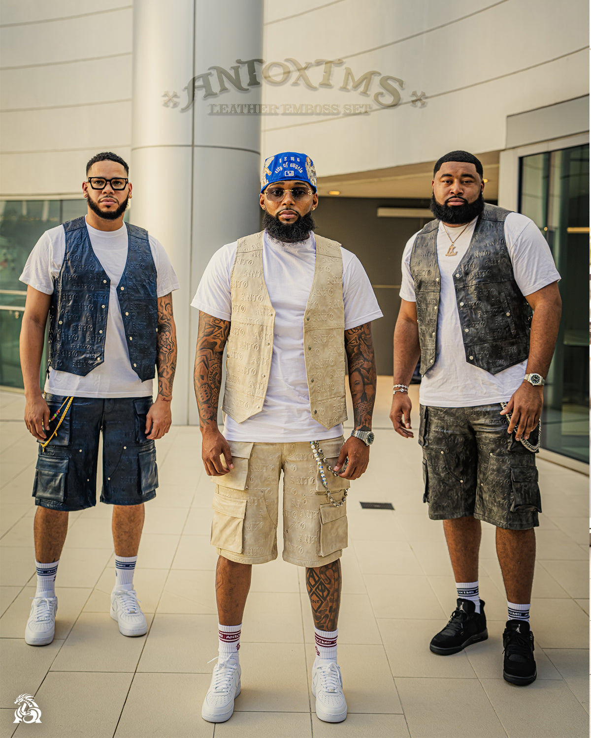 BLUE EMBOSS LEATHER DENIM VEST