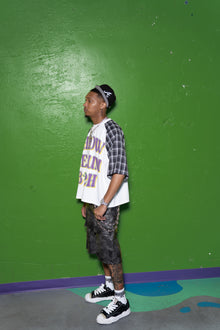 MG RAGLAN S/S TEE BLK PLAID 'THROW ME SUM B*TCH'