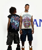 Rhinestone 'Anto 1975' Sleeveless Shirt - BLACK