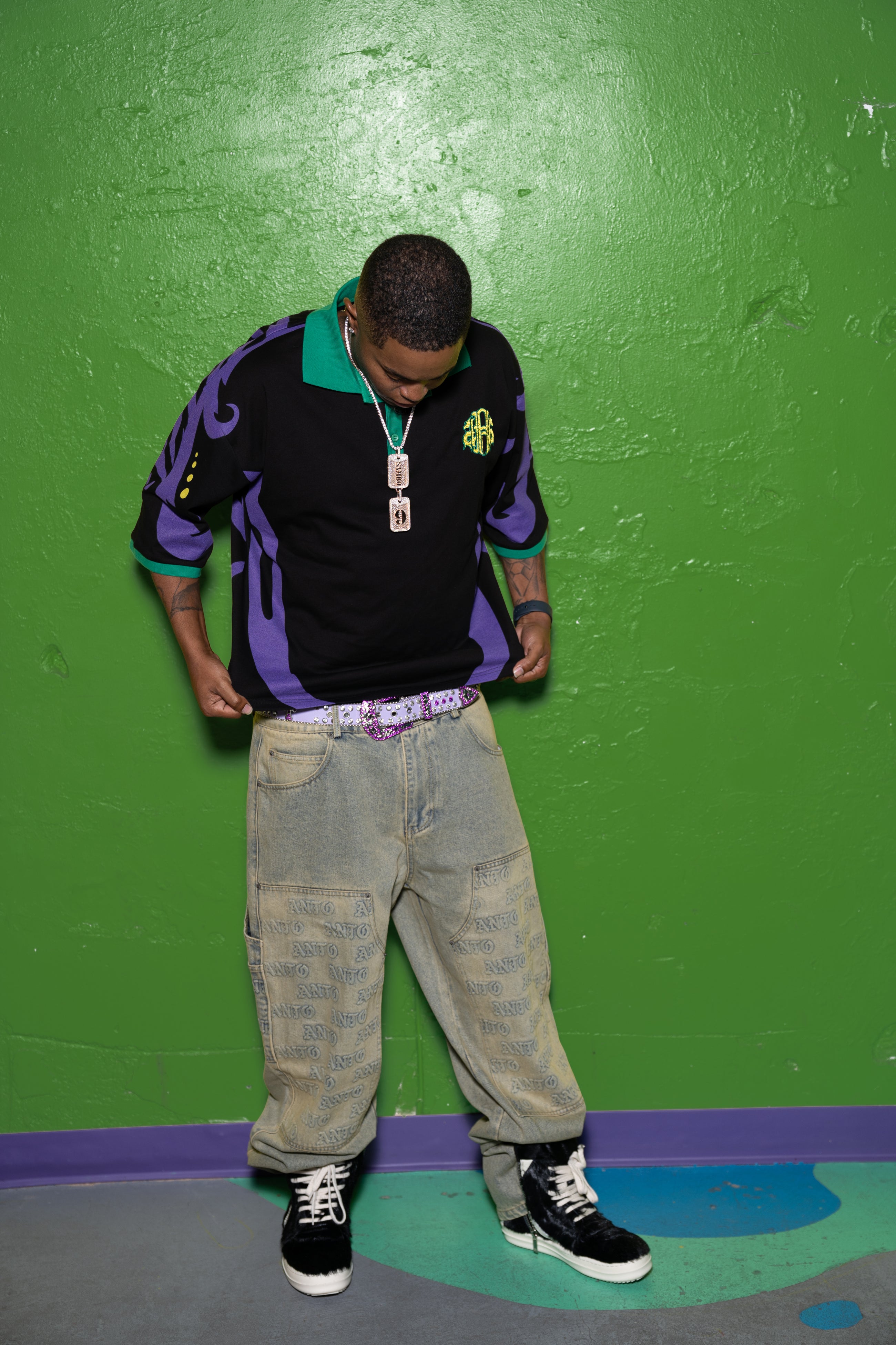 MG 'MASKED' BLK DROP SHOULDER POLO
