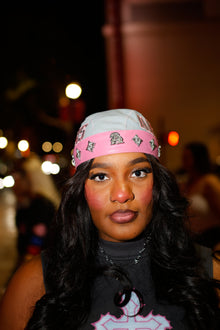 LEATHER STUDDED BIKER CAP - STEEL GREY x PINK