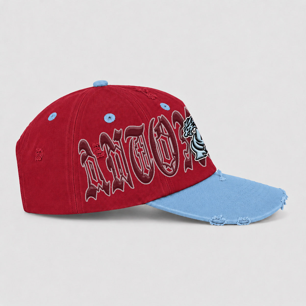 ANTOXTMS Distressed Adjustable Cap – Red & Sky Blue