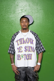 MG RAGLAN S/S TEE BLK PLAID 'THROW ME SUM B*TCH'