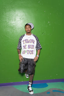 MG RAGLAN S/S TEE BLK PLAID 'THROW ME SUM B*TCH'