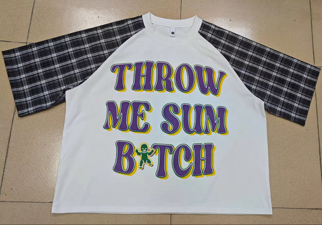 MG RAGLAN S/S TEE BLK PLAID 'THROW ME SUM B*TCH'