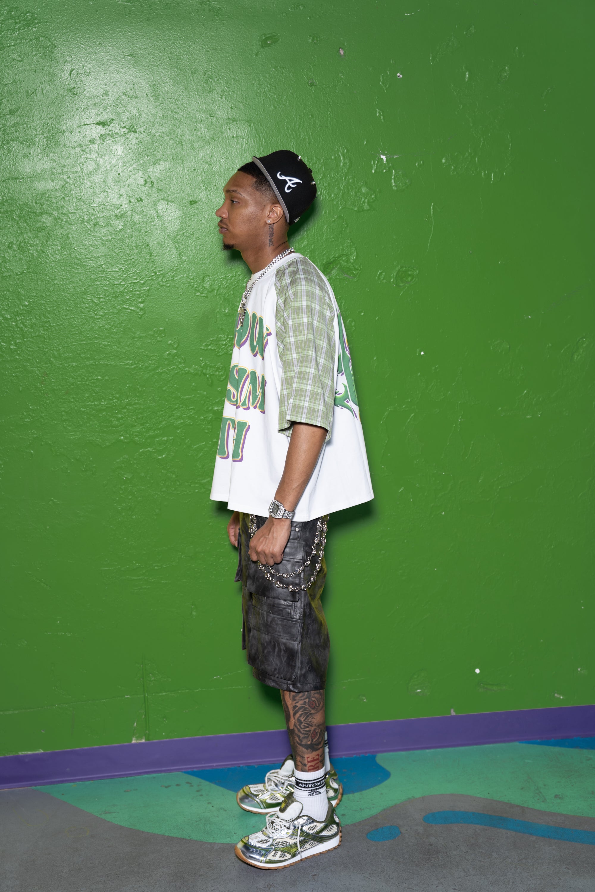 MG RAGLAN S/S TEE GREEN PLAID 'THROW ME SUM B*TCH'
