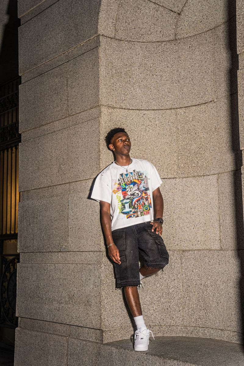 'Antoworld Collage' S/S Vintage Cut Shirt - WHITE