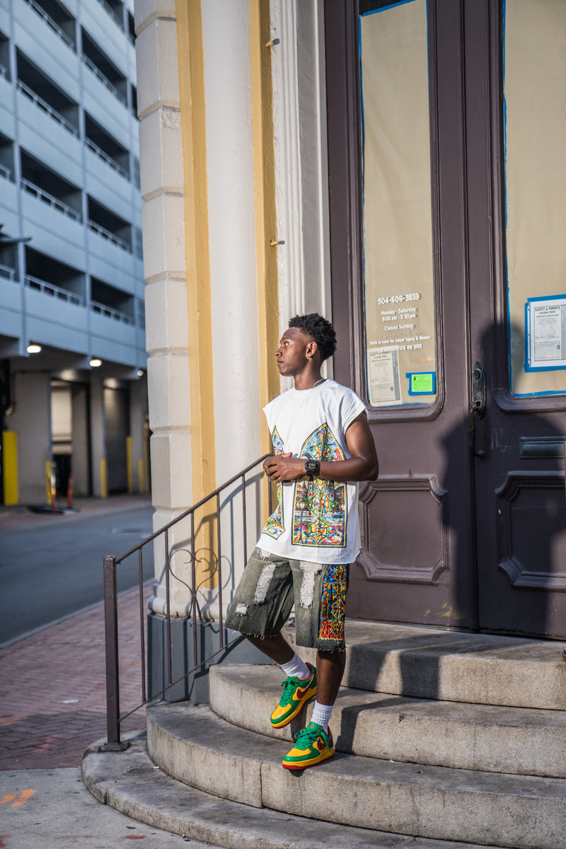 Mosaic 'ANTOWORLD' Sleeveless Shirt - WHITE