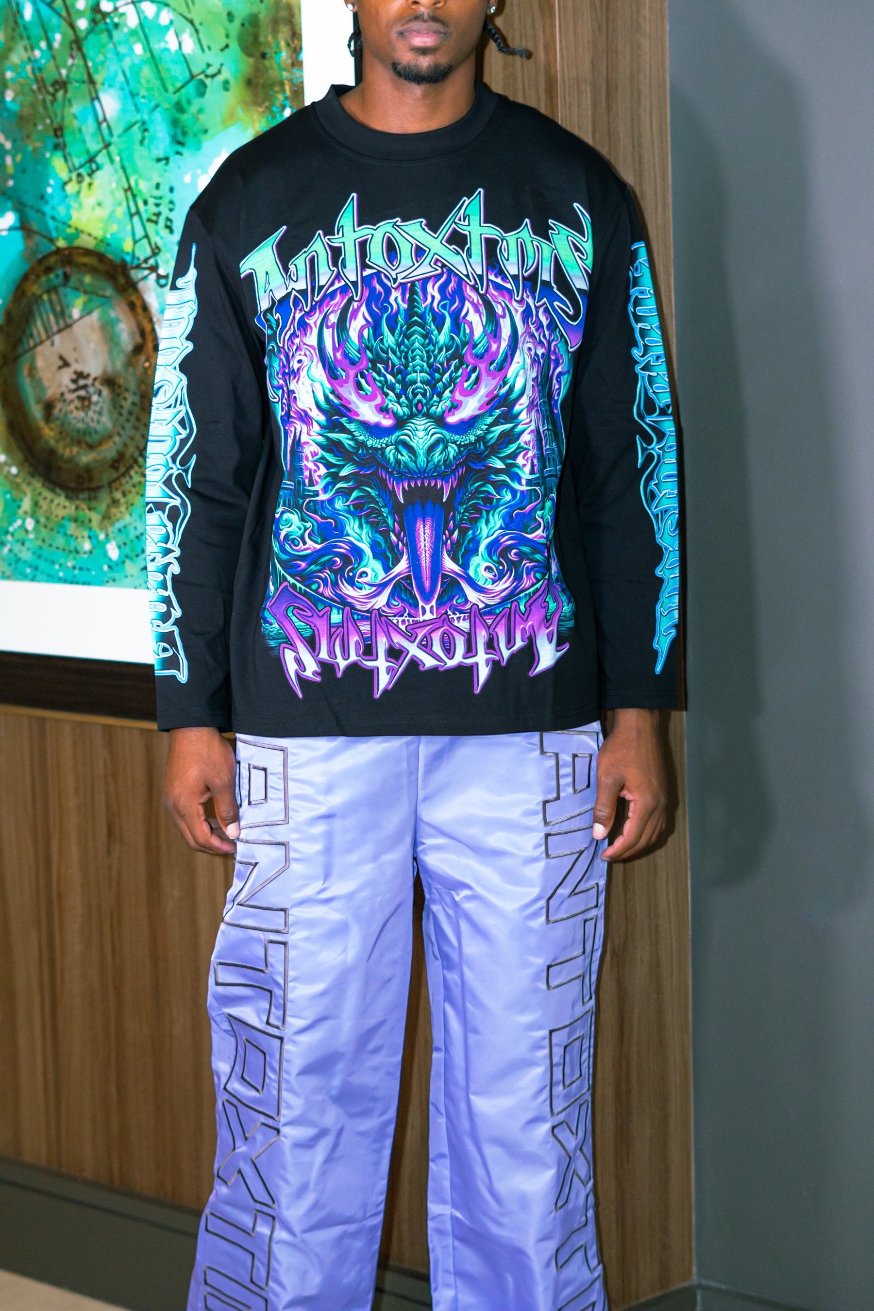 GYS FLAME DRAGON L/S SHIRT 'BLK x ELECTRIC BLUE'