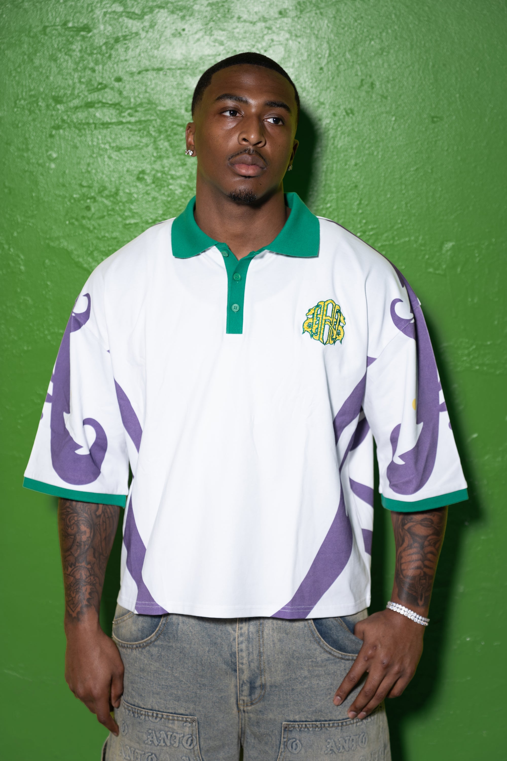 MG 'MASKED' WHITE DROP SHOULDER POLO