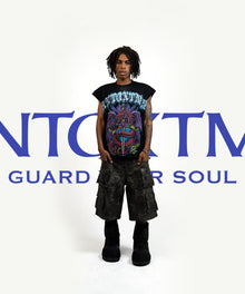 Rhinestone 'Anto 1975' Sleeveless Shirt - BLACK