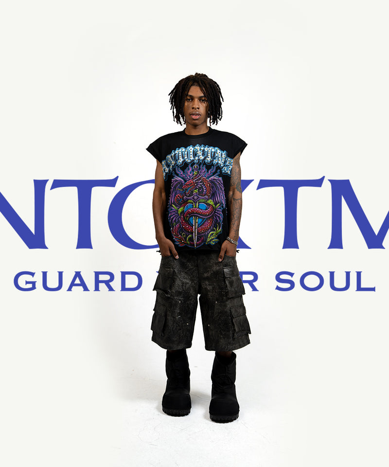 Rhinestone 'Anto 1975' Sleeveless Shirt - BLACK