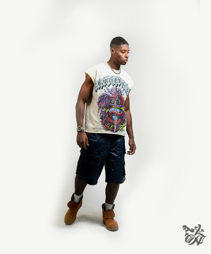 Rhinestone 'Anto 1975' Sleeveless Shirt - CREAM