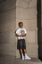 DENIM EMBOSSED CARGO SHORT- FADED BLACK