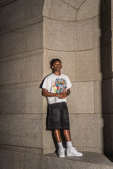 DENIM EMBOSSED CARGO SHORT- FADED BLACK