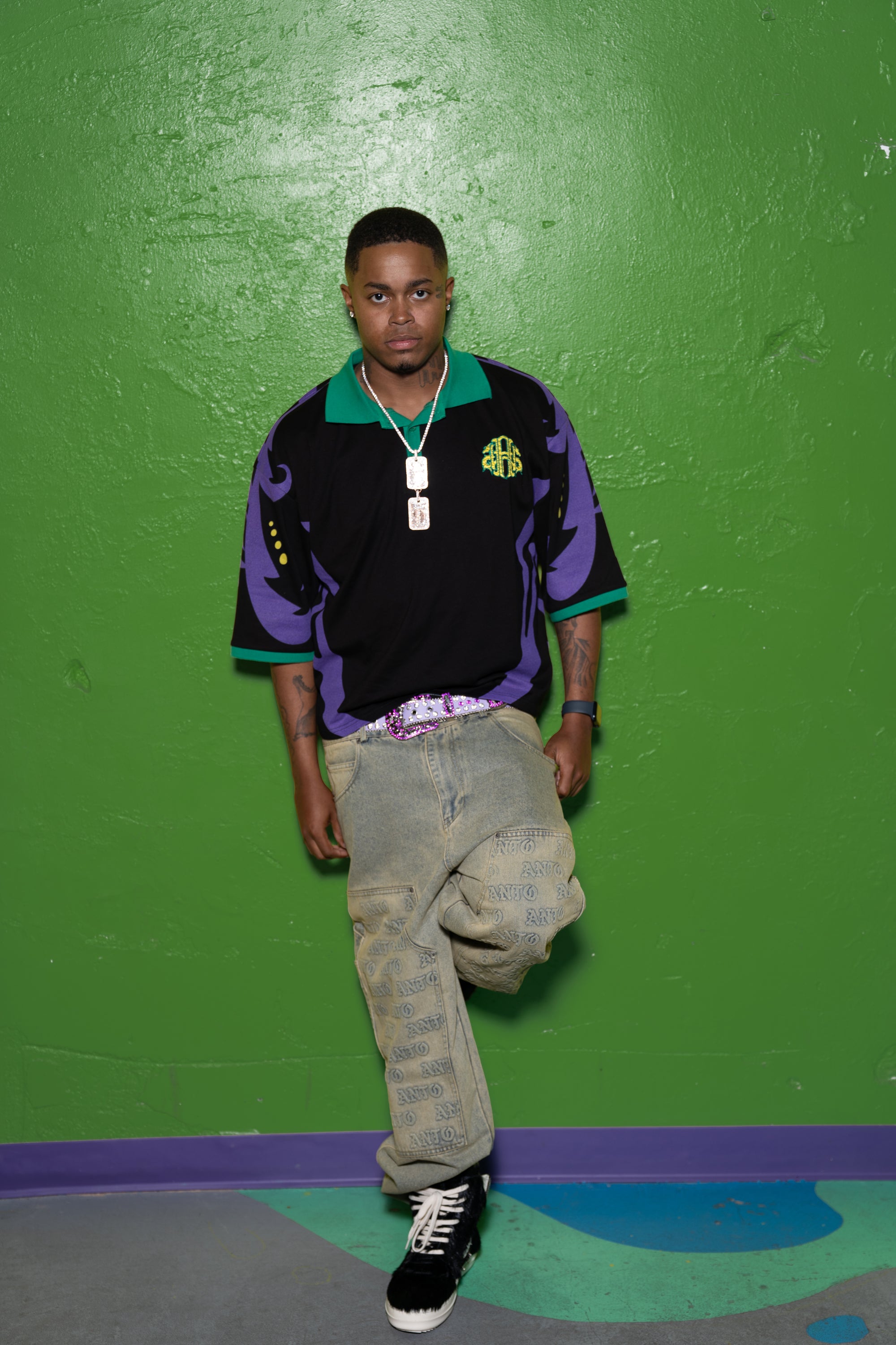 MG 'MASKED' BLK DROP SHOULDER POLO