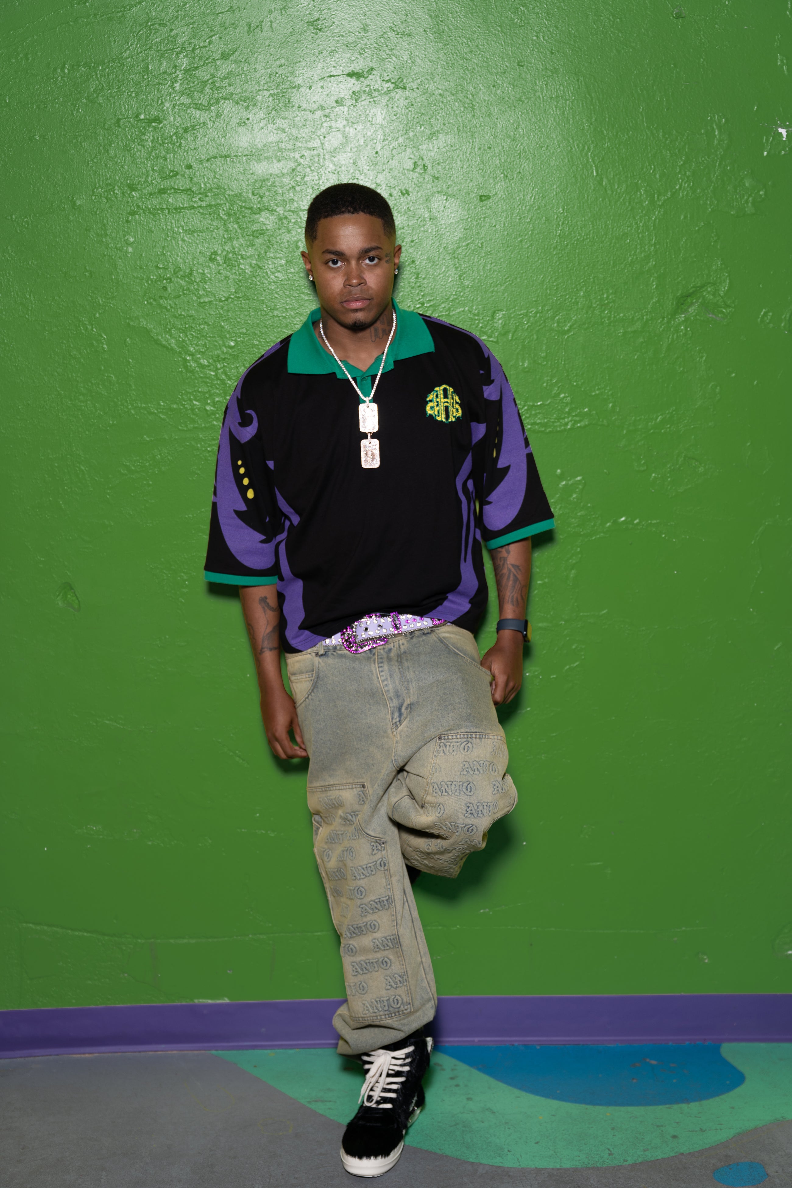 MG 'MASKED' BLK DROP SHOULDER POLO