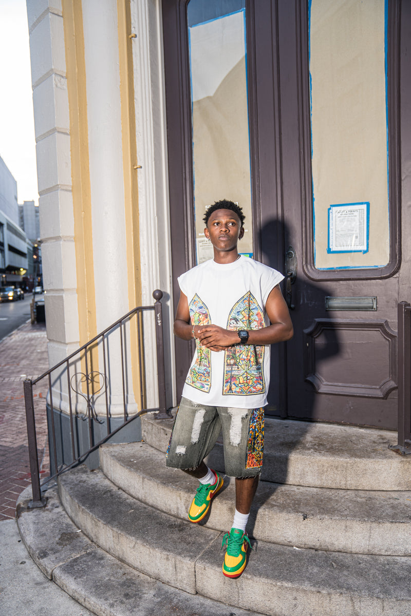 Mosaic 'ANTOWORLD' Sleeveless Shirt - WHITE