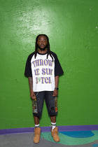 MG RAGLAN S/S TEE BLK 'THROW ME SUM B*TCH'