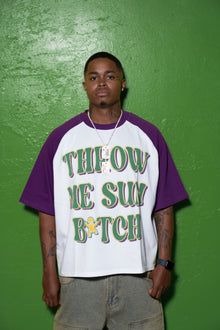 MG RAGLAN S/S TEE PURPLE 'THROW ME SUM B*TCH'