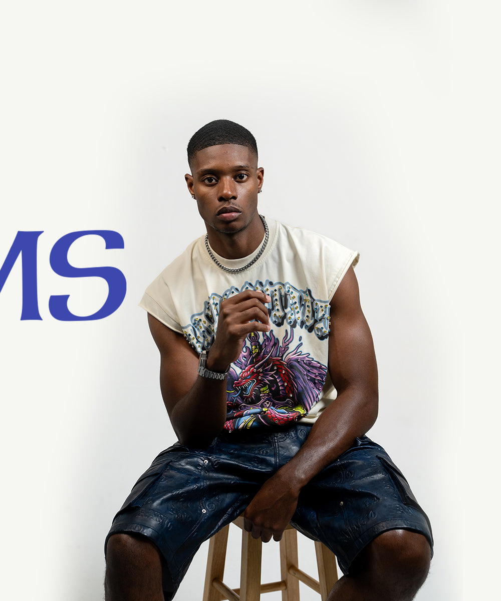 Rhinestone 'Anto 1975' Sleeveless Shirt - BLACK