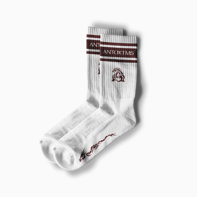 STRIPE HERITAGE SOCKS - WHITE x MAROON