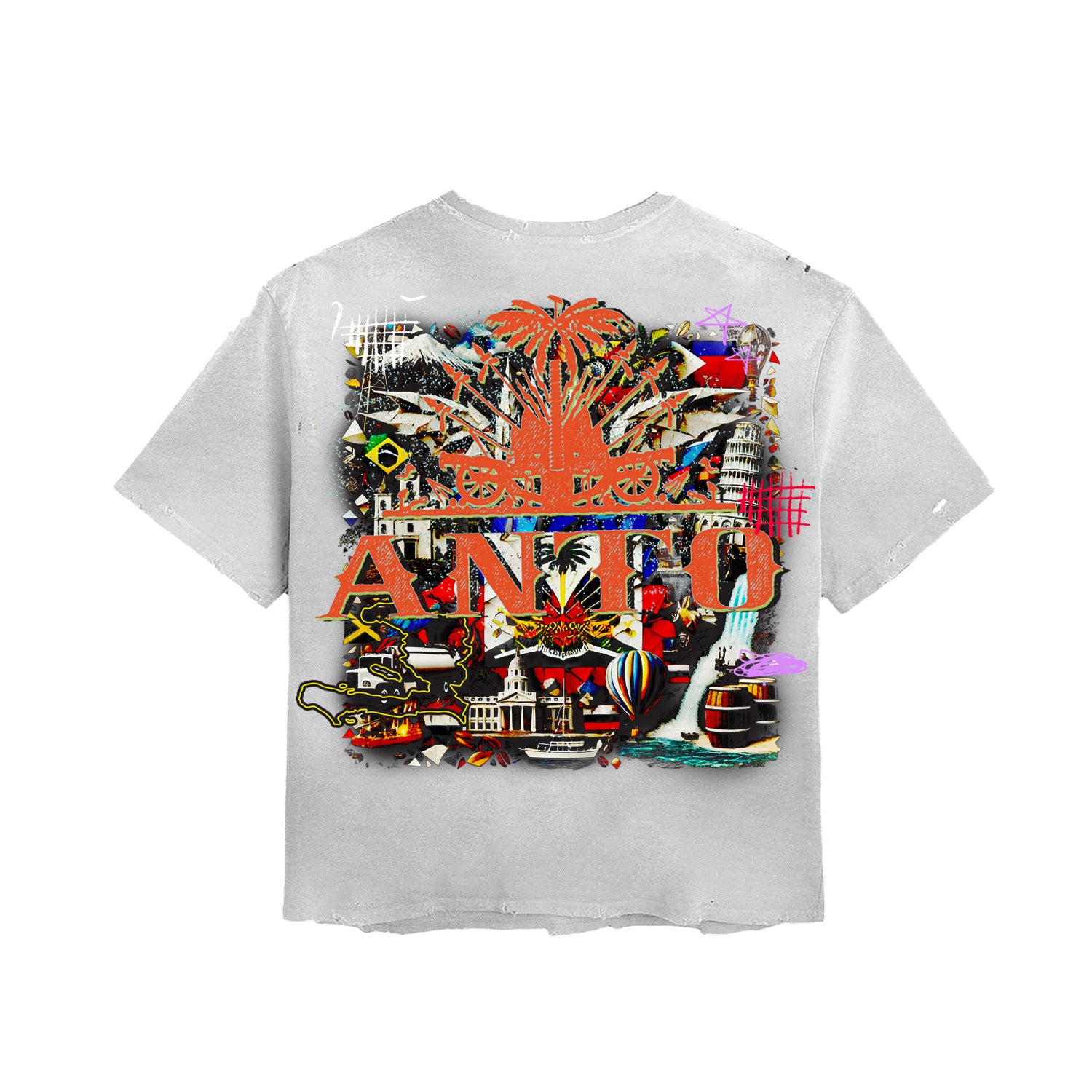 'Antoworld Collage' S/S Vintage Cut Shirt - WHITE