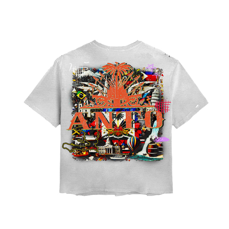 'Antoworld Collage' S/S Vintage Cut Shirt - WHITE
