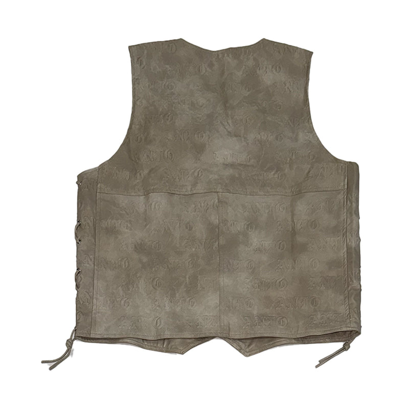 BEIGE EMBOSS LEATHER DENIM VEST