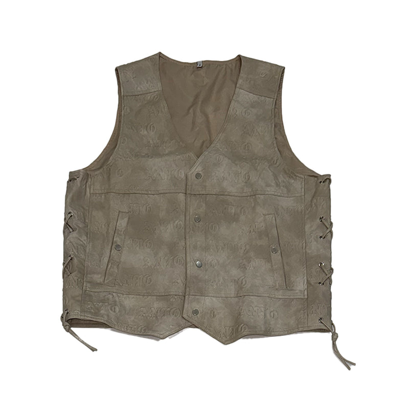 BEIGE EMBOSS LEATHER DENIM VEST