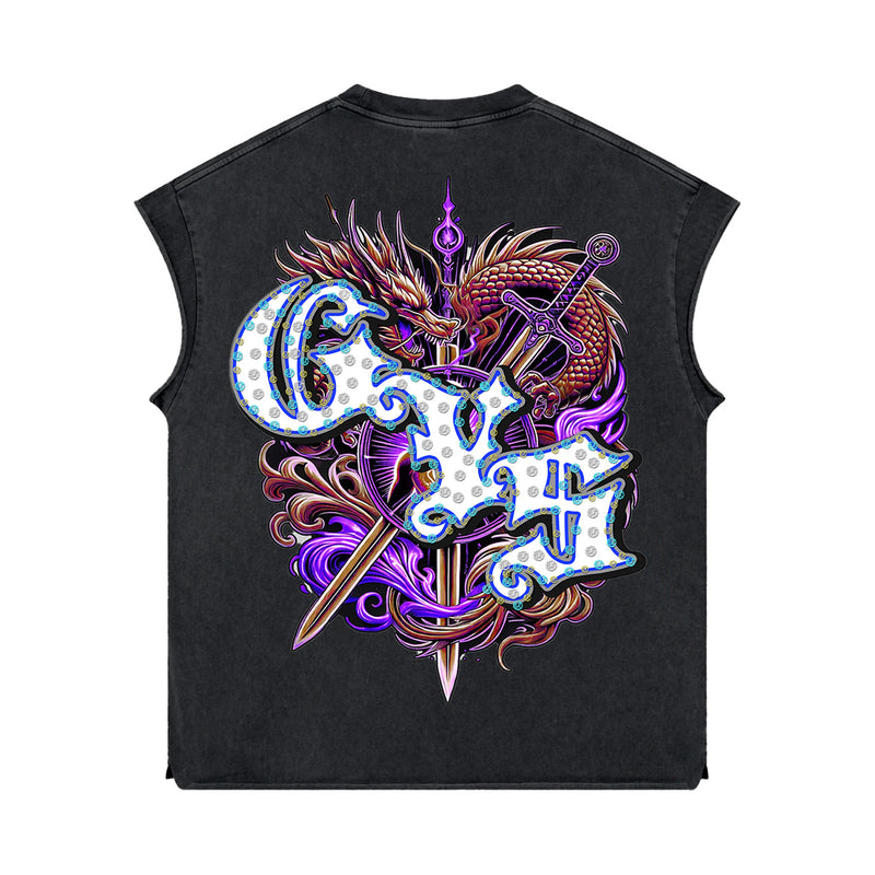 Rhinestone 'Anto 1975' Sleeveless Shirt - BLACK