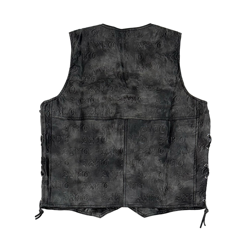 BLACK EMBOSS LEATHER DENIM VEST