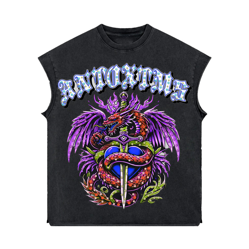 Rhinestone 'Anto 1975' Sleeveless Shirt - BLACK