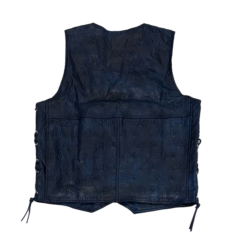 BLUE EMBOSS LEATHER DENIM VEST