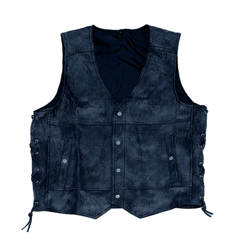 BLUE EMBOSS LEATHER DENIM VEST