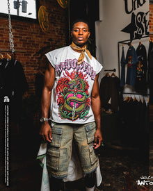 Rhinestone 'Anto 1975' Sleeveless Shirt - WHITE