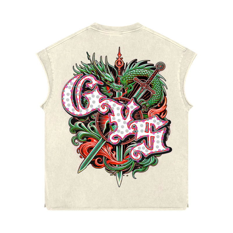 Rhinestone 'Anto 1975' Sleeveless Shirt - CREAM