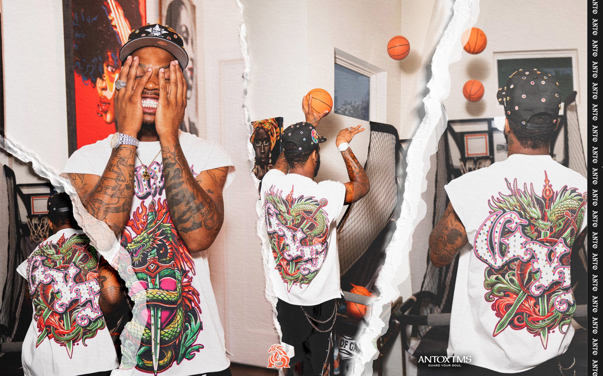 Rhinestone 'Anto 1975' Sleeveless Shirt - WHITE