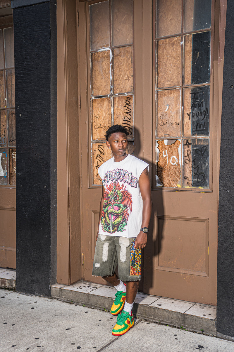 MOSAIC DISTRESSED JORTS V2 - DIRTY WASH