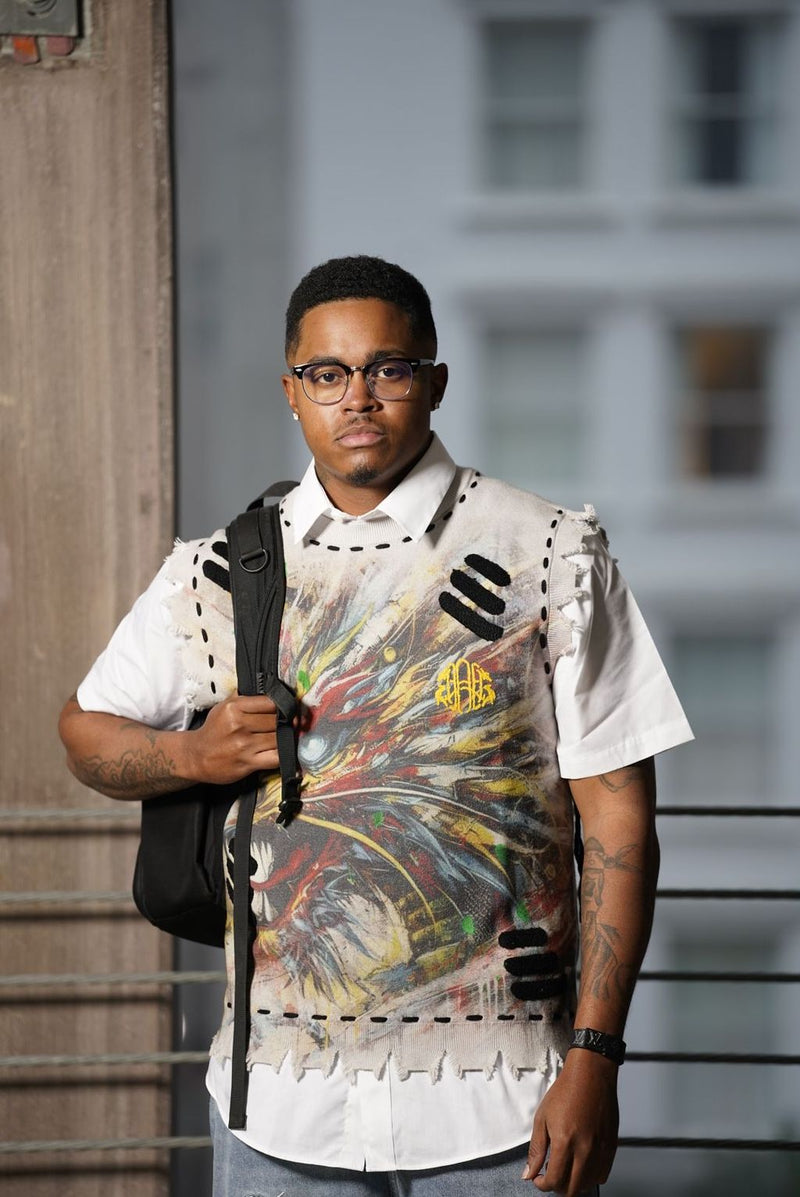 DISTRESSED BEAST KNITTED VEST 'GREY'