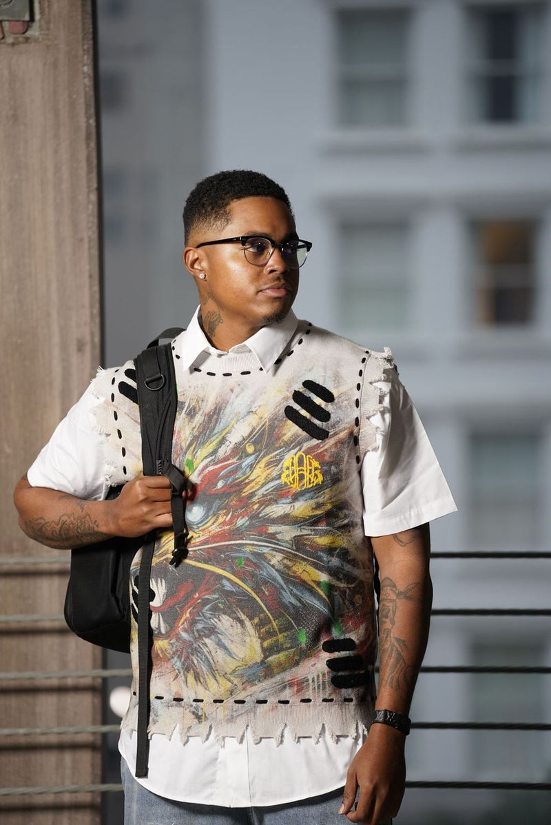 DISTRESSED BEAST KNITTED VEST 'GREY'