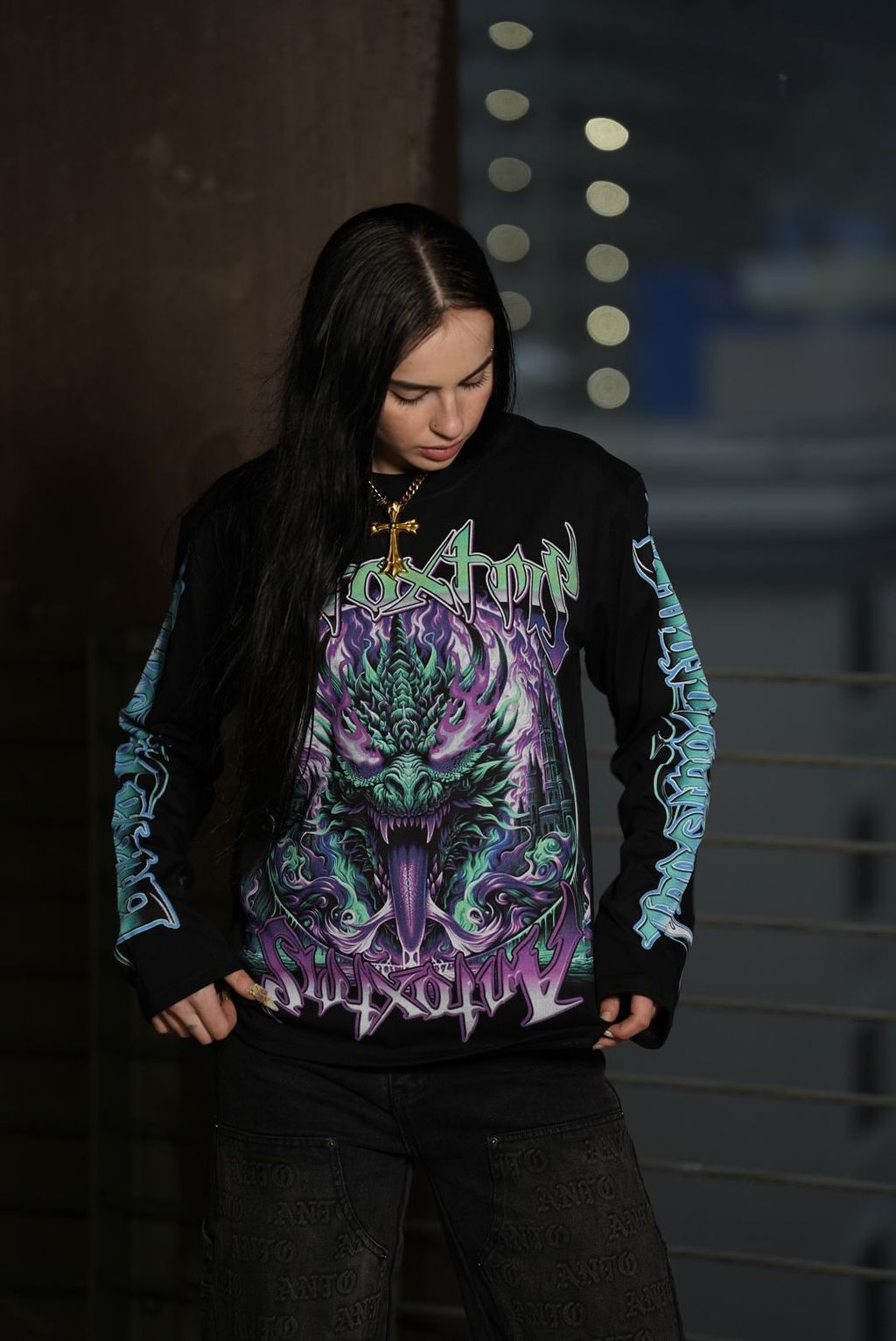 GYS FLAME DRAGON L/S SHIRT 'BLK x ELECTRIC BLUE'