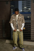 ANTO 'PRICELESS' PLAID S/S BUTTON SHIRT - BROWN