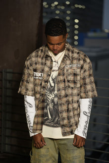 ANTO 'PRICELESS' PLAID S/S BUTTON SHIRT - BROWN